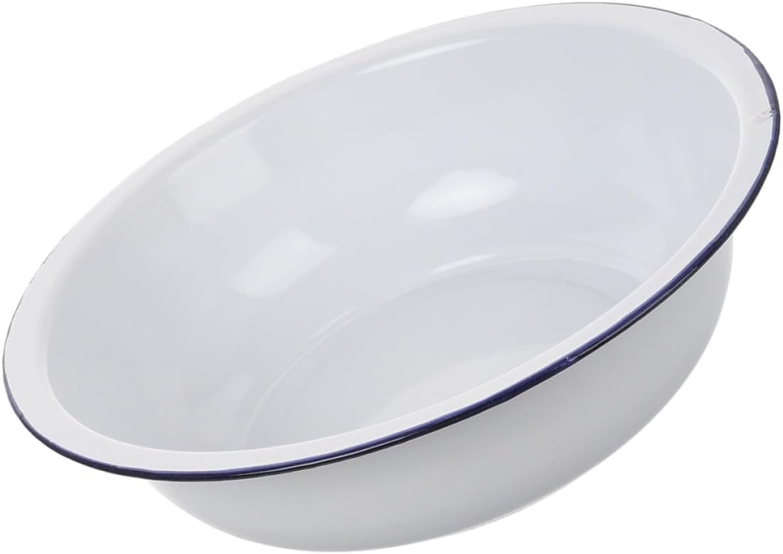 Vintage White Enamel Basin 36cm Thick Retro Enamel Mixing Bowl for Kitchen Vegetable Washing and Soup Serving