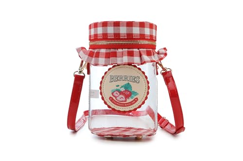 Novelty Purse for Women Cute Strawberry Jam Shaped Crossbody Bag Transparent PVC Crossbody Bag