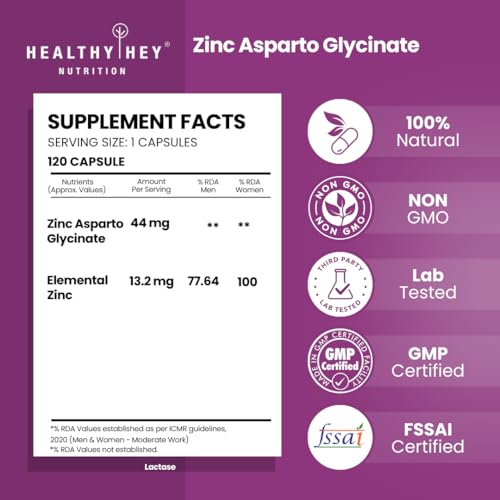 HealthyHey Nutrition Zinc Asparto Glycinate 30%, 120 Capsules — Zinc Supplements - image 2
