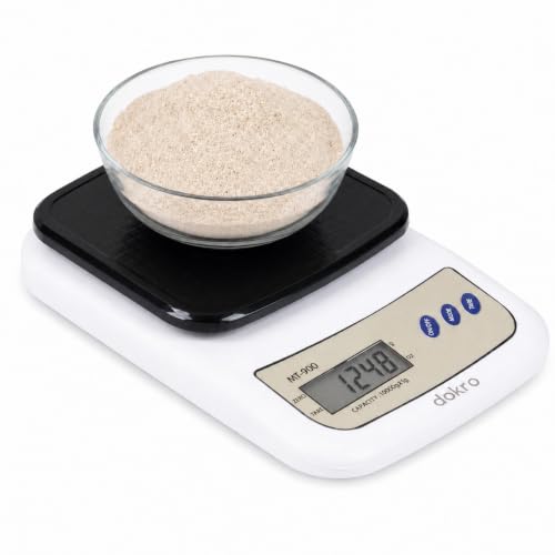 Image of Dokro Digital Kitchen Scale(White), Kitchen Weighing Scale with High-Precision Sensors, TARE Functionality, 1g-10kg Range | Made In INDIA with 1-year warranty, Includes 2 AAA Batteries