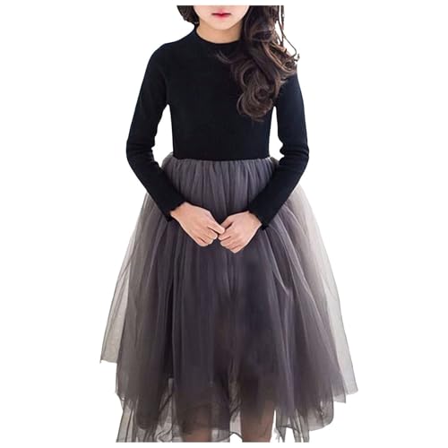 [Avarrerog] キッズ ワンピース 女の子 長袖 子供服 秋冬 チュールワンピース 韓国 おしゃれ プリンセスドレス ワンピース かわいい Aライン 無地 キッズ服 お姫様風 フォーマル ガールズ 通園 通学 入学式 卒業式 七五三 発表会 普段着 子供服 女の子 秋冬ワンピース ワンピース 冬 セットアップ キッズ 女の子 冬(ブラック,120)のサムネイル