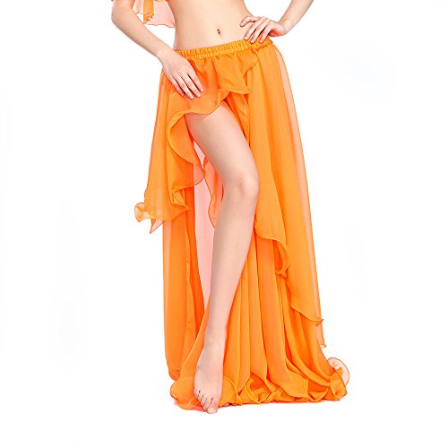Royal Smeela Chiffon Fairy Belly Dance Skirt For Women Tribal Belly Dance Skirts High Split, One Size, 11 Colors Orange #TOP1