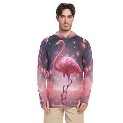 Rash Guard Flamant Rose Homme à Col Rond - T-Shirt Anti-UV UPF 50+ à Manches Longues pour la Pêche