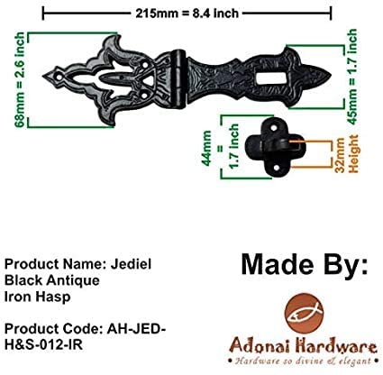 Adonai Hardware "Jediel" Antique Iron Hasp and Staple (1, Black Powder Coated) 4