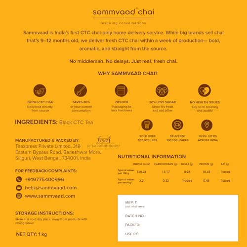 Image of Sammvaad Kadak Chai 1000 G Chai I Your Everyday Cup Kadak With High Grade CTC From The Hills Of Assam and Dooars | Crafted For Togetherness