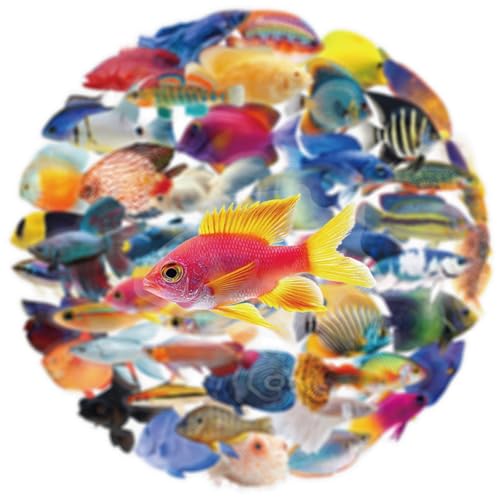 50 Pcs Clear PET Fish Aesthetic Stickers for Scrapbooking Journaling Junk Journal Scrapbook Supplies - Waterproof Transparent Fishing Decals for Resin Crafts Decorative Art Crafts (Fish)