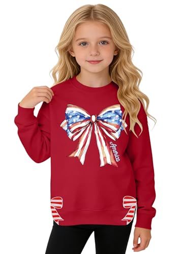 Image of Ithalt Kids USA Sweatshirt Boys Girls 4th of July Shirt American Patriotic Pullover with Embroidered Side Slits 5-14y