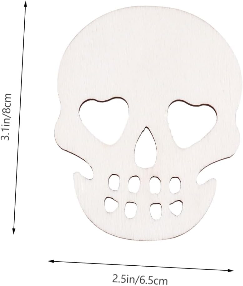 Operitacx 20pcs Halloween Skull Wood Cutouts with Hemp Rope, Unfinished Wooden Skull Embellishments for DIY Crafts, Hanging Ornaments for Halloween Tree Decorations and Autumn Home Décor