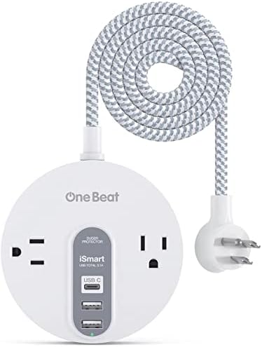 Power Strip Surge Protector with USB C - Extension Cord Flat Plug with 2 Widely AC Outlet and 3 USB, Small Desktop Charging Station with 5 ft Power Cord, Compact for Travel, Home and Office (490J)