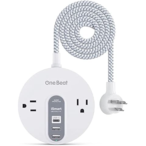 Power Strip Surge Protector with USB C - Extension Cord Flat Plug with 2 Widely AC Outlet and 3 USB, Small Desktop Charging Station with 5 ft Power Cord, Compact for Travel, Home and Office (490J) Cover
