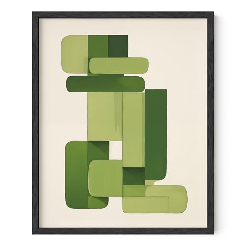 HAUS AND HUES Modern Abstract Wall Art - Blue and Green Living Room Art, Modern Artwork for Walls, Minimalist Picture for Living Room(Green Geometric, Unframed, 8x10)