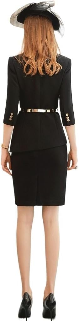Fashion Spring and Mid-Sleeve Black and White Colorblocking Suit Occupational Wear Thin Formal Belt
