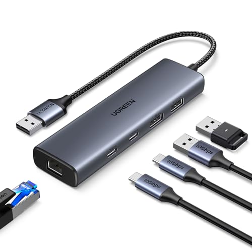 [Trasferimento Dati fino a 10 Gbps] UGREEN adattatore Lan USB 3.2 ha due porte USB-C 3.2 e una porta USB-A 3.2, che garantiscono un'elevata velocità di trasferimento di 10 Gbps, che è 2 volte più veloce di USB 3.0 e 20 volte più veloce di USB 2.0. Puoi trasferire un film in pochi secondi. La porta di alimentazione USB-C garantisce un trasferimento dati stabile.