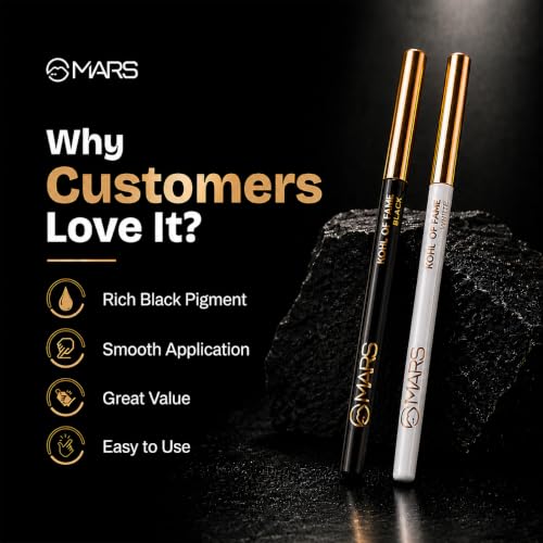 Image of MARS Kohl of Fame Up to 12 Hours Stay Retractable Kajal | Smudgeproof and Waterproof | Long Lasting (0.35g) (White) (Pack of 2)