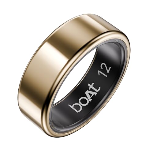 Boat SmartRing Active Plus, Auto HR, Sleep, SpO2, Stress & Skin Temperature Monitor, Stainless-Steel Build, 5 ATM, Weighs Only 5 gm, Portable Charging Case, smart Ring for Men (12, Rose Gold)
