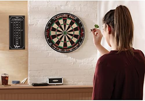 Viper League Pro Regulation Bristle Steel Tip Dartboard Starter Set with Staple-Free Bullseye, Radial Spider Wire, High-Grade Sisal with Rotating Number Ring, Chalk Cricket Scoreboard, Steel Tip Darts