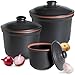 Romertopf Frische-Topf 3er Set - Knoblauch, Zwiebel und Kartoffel Aufbewahrungsbox Keramik - Atmungsaktiver Ton hält Gemüse länger frisch - Schwarz