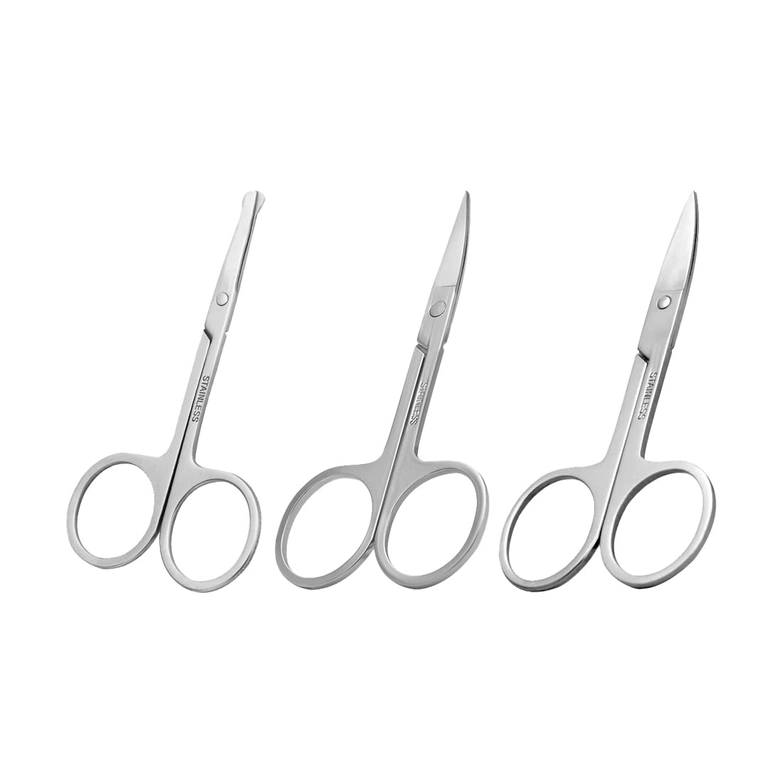 TNSRAY Tijeras para uñas, 3 Piezas Rectas Tijeras para uñas, Calidad de inoxidables Tijeras para uñas, Tijera de manicura para uñas de Punta Curva, Tijeras para uñas Redondeadas, Tijeras para uñas