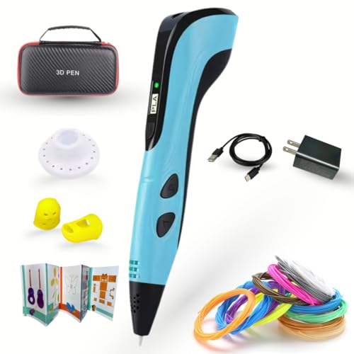 3D Printing Pen with LCD Display DIY Arts & Crafts Drawing Tool for Kids & Adults Includes 10 PLA Filaments Stencil Book Carry Bag Finger Protector Pen Holder & Power Adapter