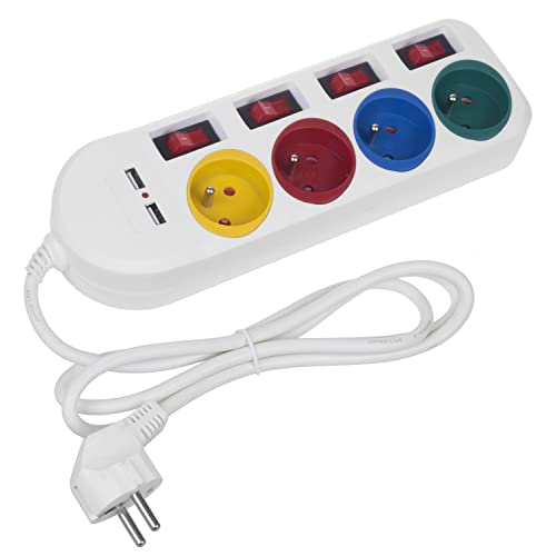 Bloc multiprises rallonge 4 Prises + 2X USB avec interrupteurs – vue 2