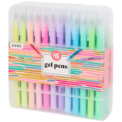 Pacco 48 PENNE in GEL Colori Arcobaleno, Cancelleria Tocco Soft Astuccio, Set Creativo Arte, Punta Rotonda Sfera, Universali Colorati Colori, Scrivere Disegnare Colorare (ARCOBALENO 48 PZ)