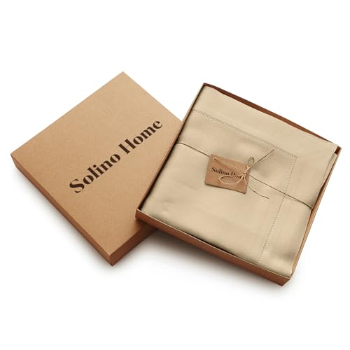 Solino Home 100% Pure Linen Tablecloth Beige, Classic Hemstitch 60 x 120 in by Solino Home - Used condition - Image 4