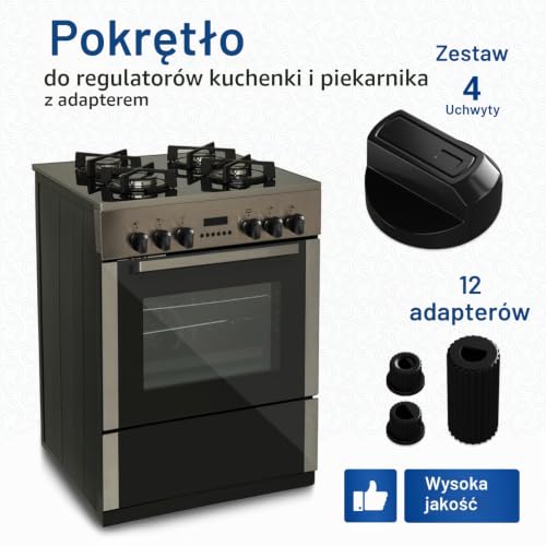 Zestaw uniwersalnych gałek do kuchenki, 4 sztuki, z adapterami, uniwersalne pokrętło obrotowe, pokrętło obrotowe, przełącznik, Ø 38 mm, 16 sztuk, czarne, do kuchenki