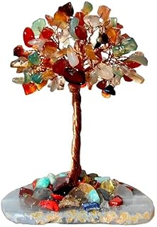 Natural Gemstone Wire Wrapped Chakra Tree Agate Slice Reiki Decor Gift (Strawberry Quartz)