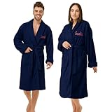 Personalised Dressing Gown – 2 Pack Luxury Cotton Bathrobe for Adult – Soft, Warm & Cozy – Custom Embroidered Name with Pocket – Gift for Every Occasion & Relaxing Spa Days – Navy Blue S/M