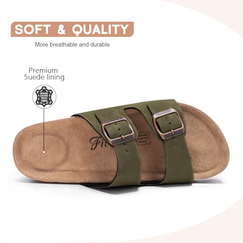 Image of FITORY Womens Flat Sandals with Cork Footbed, Open Toe Arch Support Slides Adjustable Slip On Slippers for Summer 2026 Size 6-11