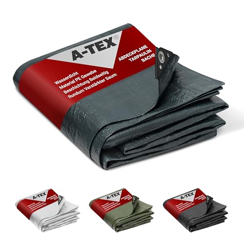 A-TEX® Abdeckplane 90g/m² (Grau, 2 x 3 m) | Verschiedene Stärken, Größen und Farben wählbar | Plane mit Ösen | Gewebeplane Gartenplane Bauplane Schutzplane | wasserdicht | reißfest | UV-stabilisiert