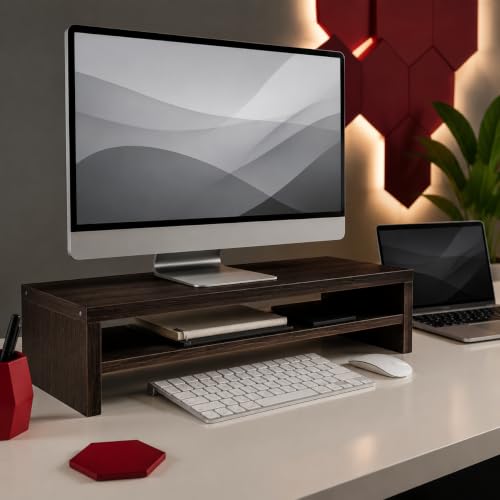Bniture Monitor Stand Riser for Desk | 100 cm Wide Computer Monitor Shelf with Keyboard Storage | 17 mm Engineered Wood | Desktop Organizer for Home & Office (Flower Wenge, HXMD104) Deal