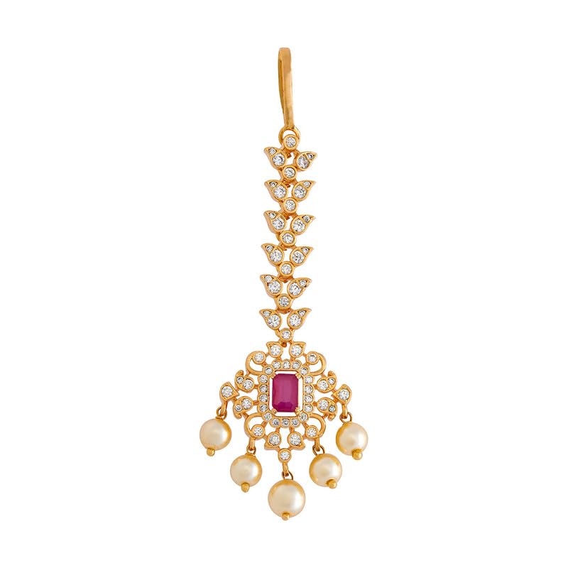 Ruby Gold Plated Ethnic Zircon Tikka - 421417-image-46