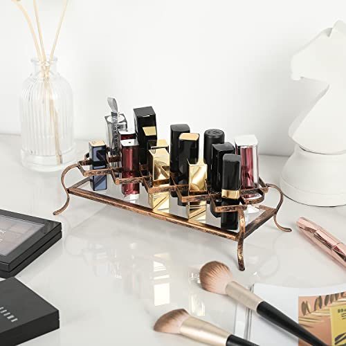 Mygift 10-Slot Vintage Brass Metal Makeup Holder With Acrylic Base, Lipstick And Mascara Cosmetic Organizer Vanity Tray #TOP1