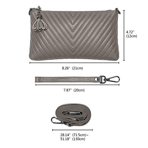 Yaluxe Womens Wristlet Real Leather Chevron Tassel Large V Clutch Wallet With Shoulder Strap #TOP4