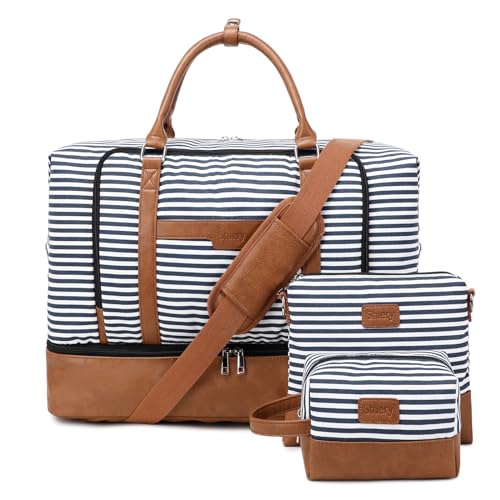 Weekender Bags for Women Overnight Bag with Shoe Compartment and Toiletry Bags Large Travel Duffel Bag Carry On Shoulder Tote with Trolley Sleeve 21" for Weekend Traveling Business Hospital Trip, Gym