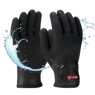 KAYGO Winter Waterproof Thermal Work Gloves for Men and Women, Full Hand Latex Coated, Acrylic Insulated Liner for Freezer Cold Weather, Fine Crinkle Grip,KG140W,Black,L