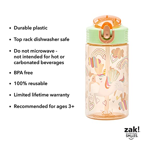Zak Designs Kids Water Bottle For School Or Travel, 16Oz Durable Plastic Water Bottle With Straw, Handle, And Leak-Proof, Pop-Up Spout Cover (Unicorn) #TOP5