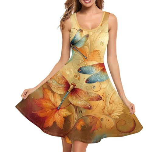 Image of TOADDITDO Women's Sleeveless O Neck Beach A-Line Party Coctail Tank Dresses Flared Sundress