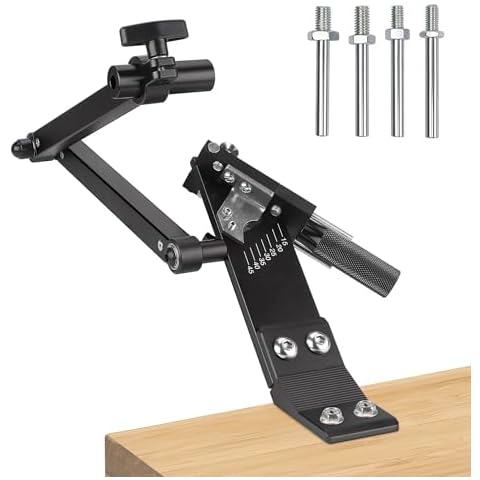 ANDO RACING Adjustable 15 °-45 °Lawn Mower Blade Sharpener with Ball Bearing Manufacture Handle for Right/Left Hand Blades Compatible with Angle Grinder, Black Cover