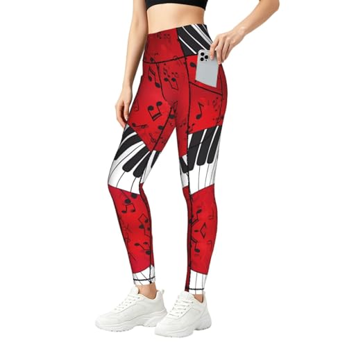 Pantalones de yoga para mujer leggings elásticos cintura alta deporte gimnasio notas de piano