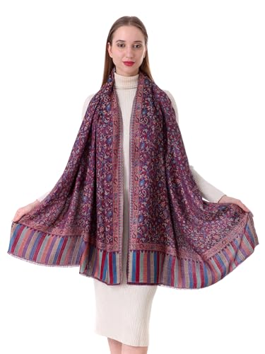 Image of EH Pashmina Stole, Reversible Jamawar weave in beautiful paisley & floral, very soft MODAL fabric, all season Stole, Scarf, Wrap.
