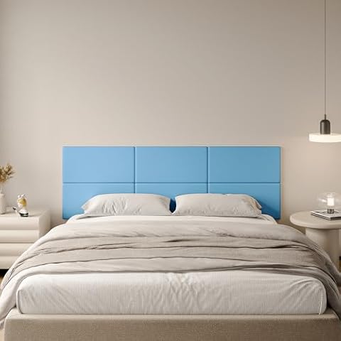 YLL YLL Peel and Stick Headboard Blue Upholstered Wall Panels Pack of 2 Panels 23.6"x11.8" 3D Anti-Collision Wall Padding Wall Mounted headboard Soundproof Wall Panels Cover