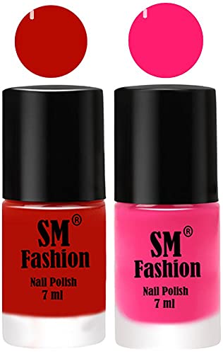 Image of Long Lasting Nail Polish | Nail Paint Combo 7 ml Each) - Set of 2 Red Orange-Deep Pink