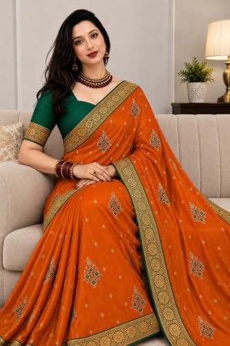 Image of Women's Glory Banarasi Satin Silk Saree with Embroidery Design