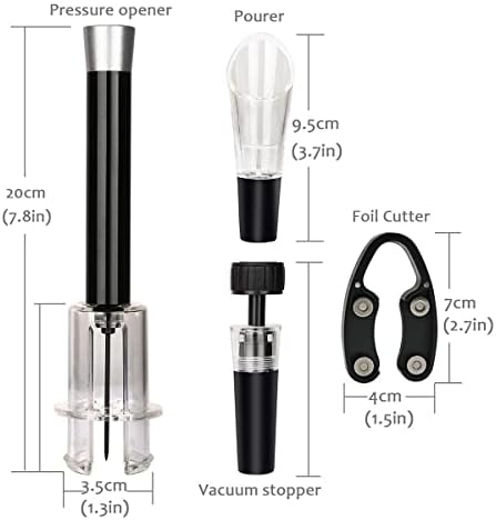 NewZexi Wine Opener 4Pcs Set, Air Pressure Wine Corkscrew Bottle Opener + Wine Pourer + Vacuum Stopper + Foil Cutter, Wine Accessory Kit