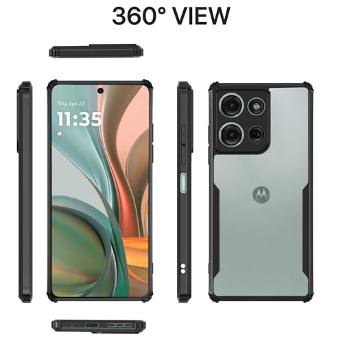 Image of Pikkme Crystal Clear Transparent Back Cover | Ultra Hyrbid | Full Camera Protection | Raised Edge | Bumper Case for Moto G75 5G (Black)