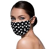  Unisex Stoffmasken Mundschutz Maske Stoff 100% Baumwolle Mund Nasen Schutzmaske mit Motiv Mund und Nasenschutz Maske waschbar SCHWARZ große Punkte
