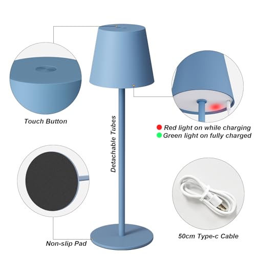 Image of Kakanuo Cordless Table Lamp Rechargeable Blue - KK 2 Pack 5000mAH Battery Operated Lamp for Dining Table, 3 Color Stepless Dimming Wireless Lamp for Counter, Outdoor Patio, Touch Control