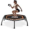Zupapa Rebounder Trampoline for Adults with Adjustable bar Indoor Mini Small Fitness Workout Exercise Trampolines for Kids with Handle Silent Bungee Cords 40″ 45″ 300LBS Weight Capacity